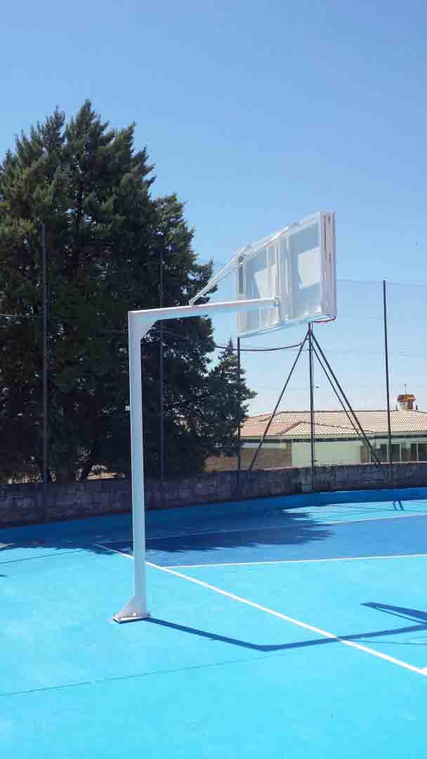 juego canastas baloncesto monotubo new tubo 114 mm fijas  -sin tablero, aro- con base de anclaje 3