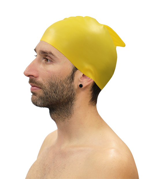 lote 10 gorros natación silicona con aleta softee amarillo senior