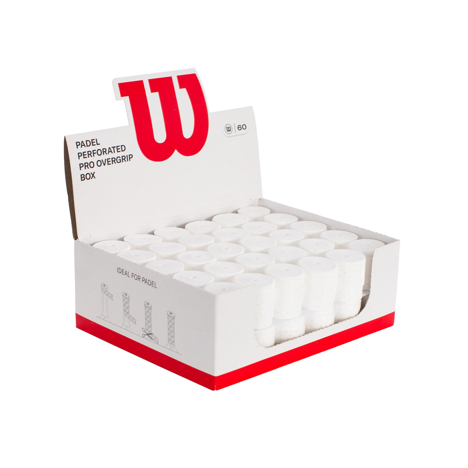 caja 60 overgrips wilson padel blanco pro perforados 3