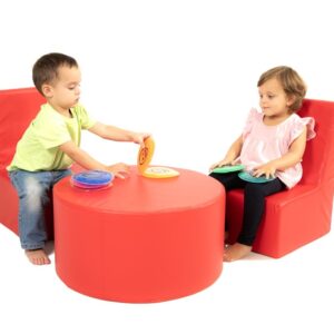 Set rincón 2 sillas + mesa cilíndrica cuero sintético