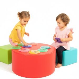 Set de 2 Puff + Mesa de Cuero Sintético