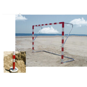 JUEGO DE 2 PORTERÍAS BALONMANO PLAYA ALUMINIO CON PLETINA DE AMARRE Y ARQUILLOS Y BASE GALVANIZADA